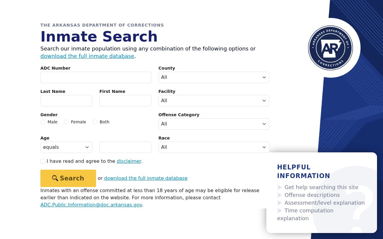 North Little Rock resident lookup through Arkansas correctional inmate search