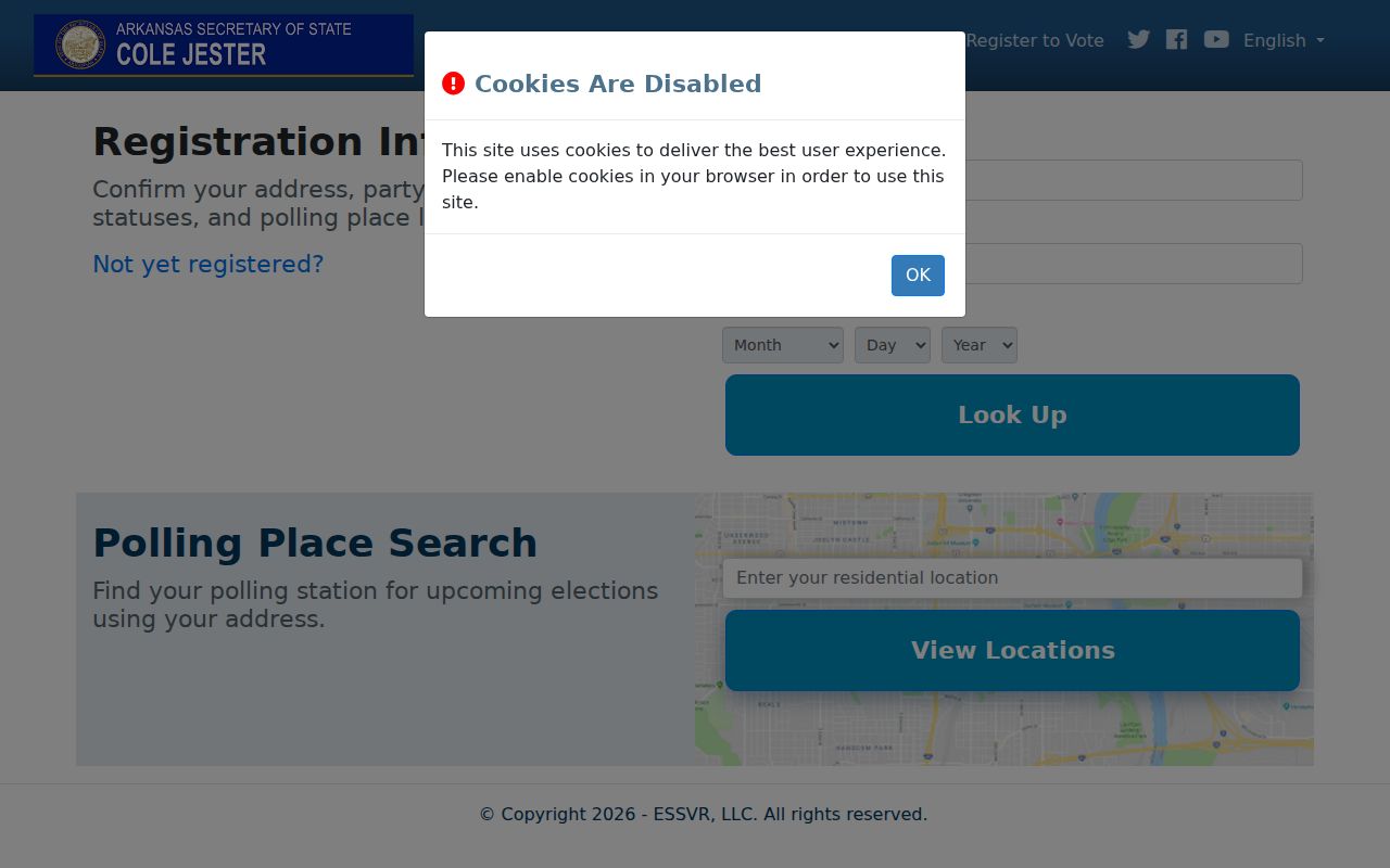 North Little Rock resident lookup using the Arkansas VoterView registration form